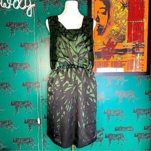 The Limited Green and Black Abstract Faux Satin Cocktail Surplice Dress Size S